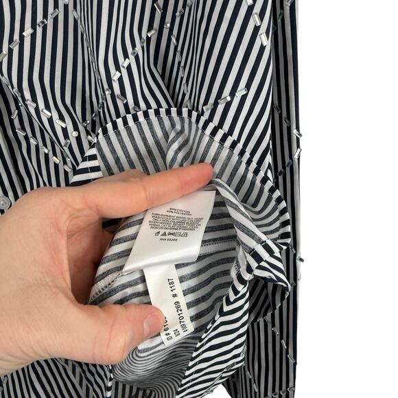 Express Boyfriend Portofino Blue Striped Button Front Blouse Career Womens XL - Picture 5 of 6
